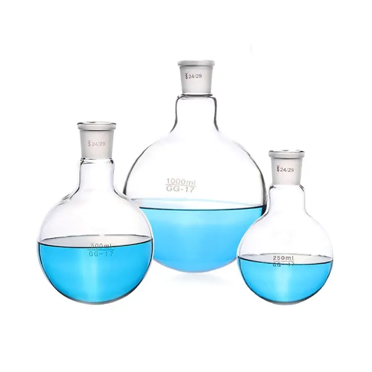 Pyrexi klaasist ümarapõhjaline lühikese kaelaga standardne jahvatatud keedukolb